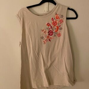 Flowers tan tank top, good condition, size L, brand basic editions